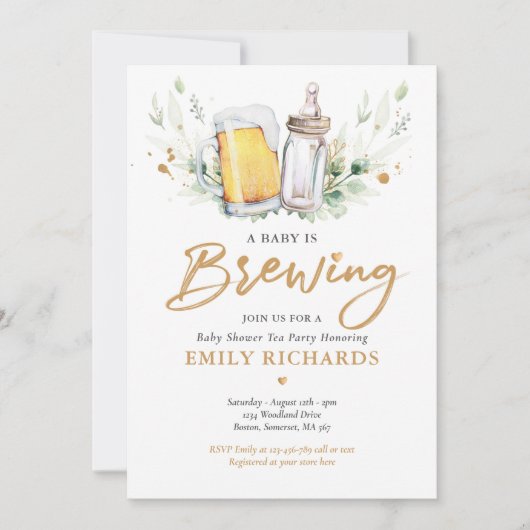 ベビーがビールを巻いた赤ちゃんシャワーを醸造している 招待状 (正面)