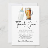 ベビーがビールボトルグラス赤ちゃんシャワーを醸造している サンキューカード (正面)