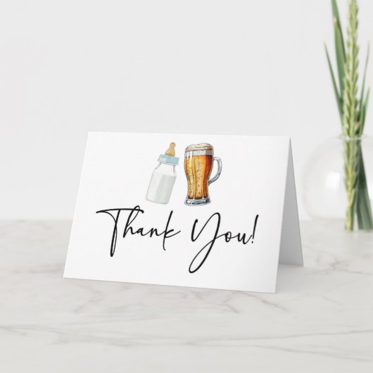 ベビーがビールボトルグラス赤ちゃんシャワーを醸造している サンキューカード (正面)