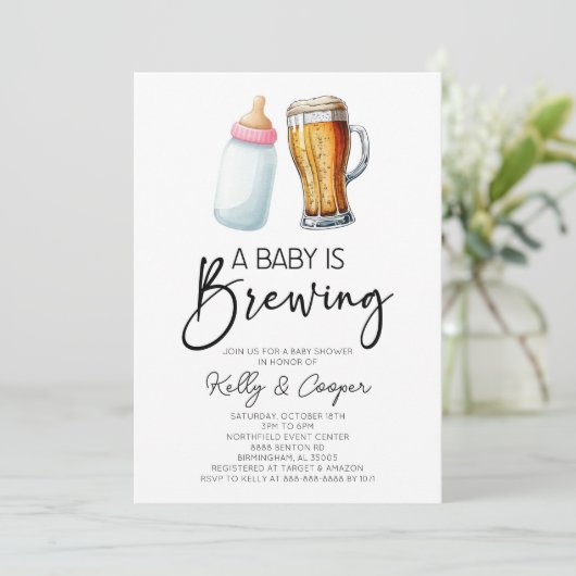 ベビーがビールボトルグラス赤ちゃんシャワーを醸造している 招待状 (スタンド正面)