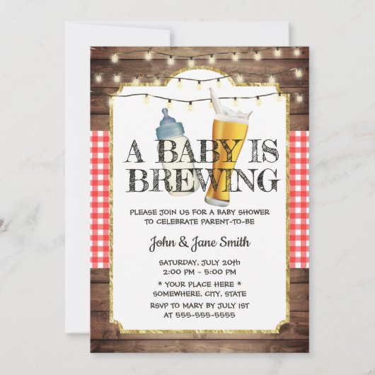 ベビーがビール素朴の赤ちゃんシャワーを醸造する 招待状 (正面)