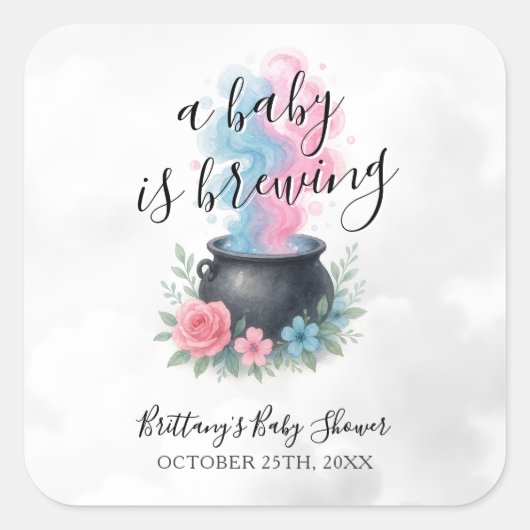 ベビーがピンクと青の釜を造っている スクエアシール (正面)