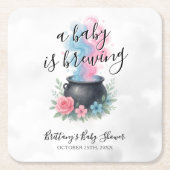 ベビーがピンクと青の釜を造っている スクエアペーパーコースター (正面)