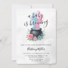 ベビーがピンクと青の釜を造っている 招待状