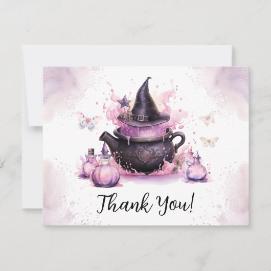 ベビーがピンクのハロウィーンの赤ちゃんシャワーを醸造している サンキューカード (正面)