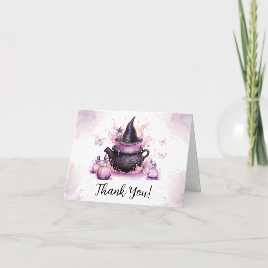 ベビーがピンクのハロウィーンの赤ちゃんシャワーを醸造している サンキューカード (正面)