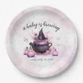 ベビーがピンクのハロウィーンの赤ちゃんシャワーを醸造している ペーパープレート (正面)
