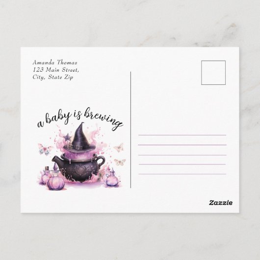 ベビーがピンクのハロウィーンの赤ちゃんシャワーを醸造している ポストカード (裏面)