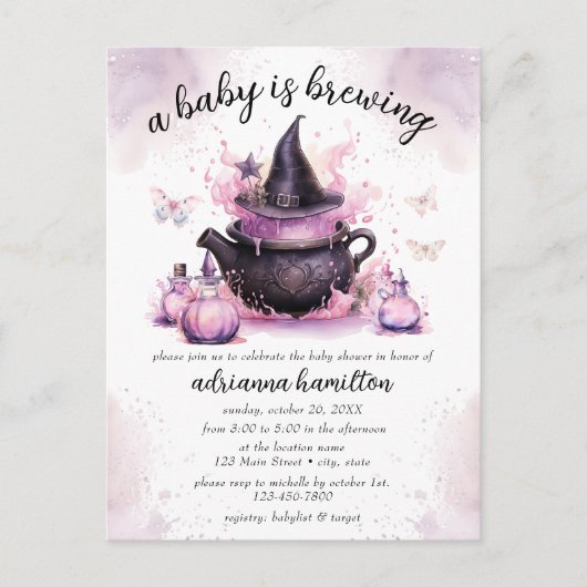ベビーがピンクのハロウィーンの赤ちゃんシャワーを醸造している ポストカード (正面)