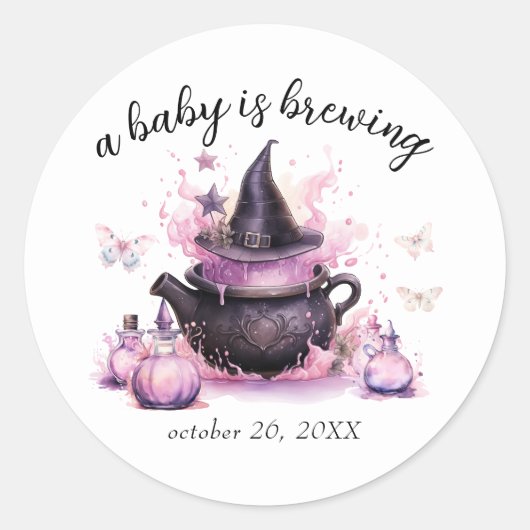 ベビーがピンクのハロウィーンの赤ちゃんシャワーを醸造している ラウンドシール (正面)