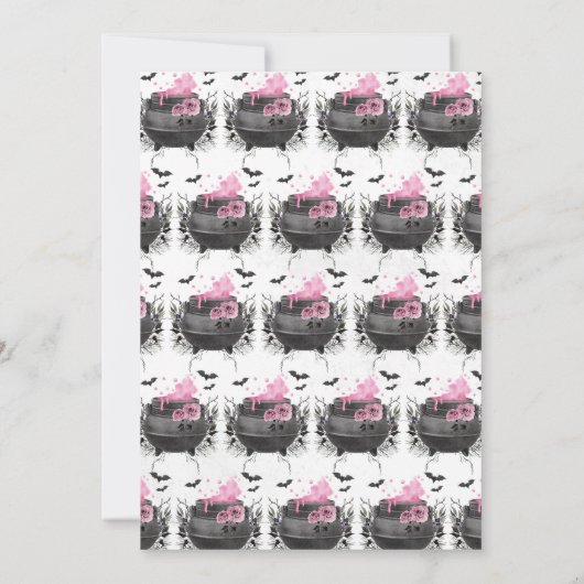 ベビーがピンクのハロウィーンの赤ちゃんシャワーを醸造している 招待状 (裏面)