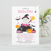 ベビーがピンクのハロウィーンの赤ちゃんシャワーを醸造している 招待状 (スタンド正面)