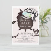 ベビーがピンクのハロウィーンの赤ちゃんシャワーを醸造している 招待状 (スタンド正面)