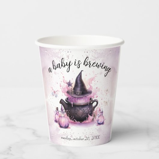 ベビーがピンクのハロウィーンの赤ちゃんシャワーを醸造している 紙コップ (裏面)