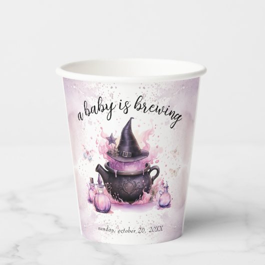 ベビーがピンクのハロウィーンの赤ちゃんシャワーを醸造している 紙コップ (正面)