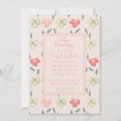 ベビーがピンクのパンジー赤ちゃんシャワーを咲かせている 招待状 (正面)