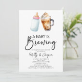 ベビーがピンクのボトルコーヒーベビーシャワーを醸造している 招待状 (スタンド正面)