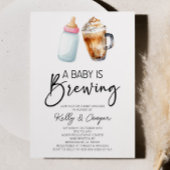 ベビーがピンクのボトルコーヒーベビーシャワーを醸造している 招待状