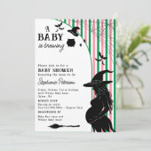 ベビーがピンクの緑のハロウィンベイビーシャワーを醸造している 招待状 (スタンド正面)