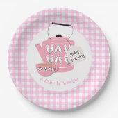 ベビーがピンクの赤ちゃんシャワーを浴びる ペーパープレート (正面)