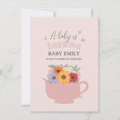 ベビーがピンクティーポット春ベビー到着を醸造している 案内状 (正面)