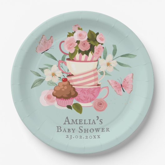 ベビーがフローラを醸造している赤ちゃんシャワー ペーパープレート (正面)