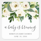 ベビーがフローラ女エレガントの子のシャワーを醸造している スクエアシール (正面)