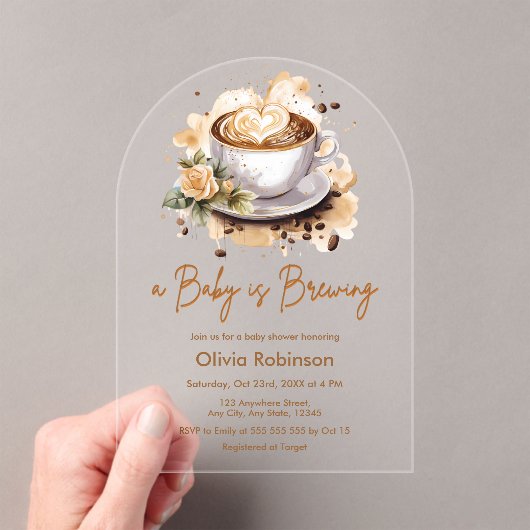 ベビーがブラウンコーヒーベビーシャワーを醸造している アクリル招待状 (インサイチュ (ポータブル))