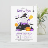 ベビーがブルーイング紫ハロウィーンの赤ちゃんシャワー 招待状 (スタンド正面)