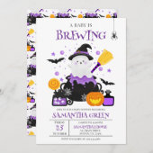 ベビーがブルーイング紫ハロウィーンの赤ちゃんシャワー 招待状 (正面/裏面)