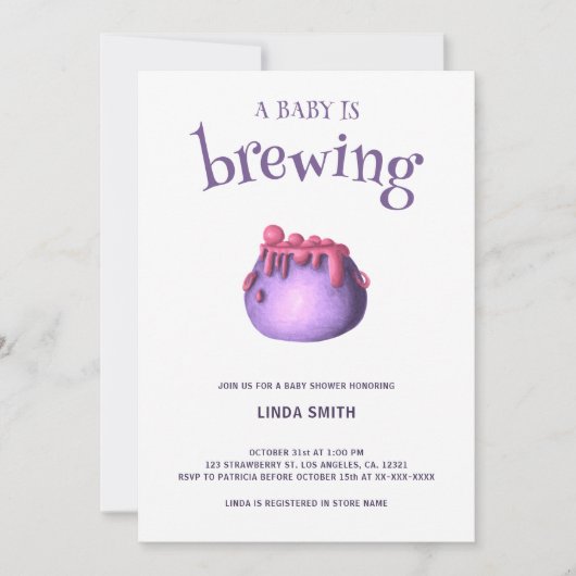 ベビーがブルーイング紫ハロウィーンの赤ちゃんシャワー 招待状 (正面)