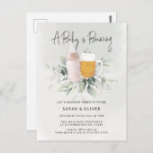 ベビーがブルーイング緑の少女ベビーシャワー ポストカード (正面/裏面)