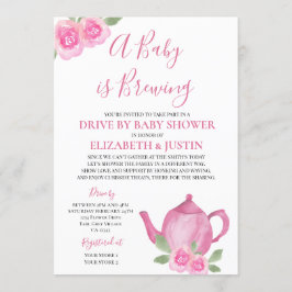 ベビーがベビーシャワーでピンクのティーポットを運転する 招待状