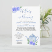 ベビーがベビーシャワーで青いティーポットのドライブを作る 招待状 (スタンド正面)