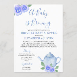 ベビーがベビーシャワーで青いティーポットのドライブを作る 招待状
