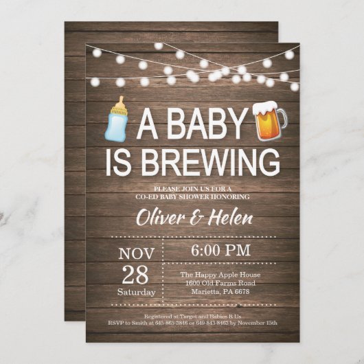 ベビーがベビーシャワー招待状を醸造している 招待状 (正面/裏面)