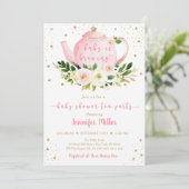 ベビーが作り出しているピンク金ゴールドティーパーティーベビーシャワー 招待状 (スタンド正面)