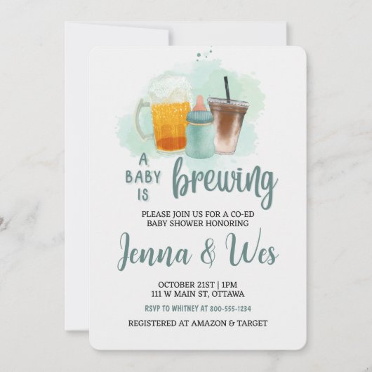 ベビーが共同で赤ちゃんシャワーを醸造している 招待状 (正面)