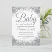 ベビーが冬の外で寒い雪片ベビーシャワー 招待状 (スタンド正面)