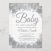 ベビーが冬の外で寒い雪片ベビーシャワー 招待状 (正面/裏面)