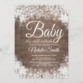 ベビーが冬の外で寒い雪片ベビーシャワー 招待状 (正面/裏面)