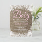 ベビーが冬の外で寒い雪片ベビーシャワー 招待状 (スタンド正面)