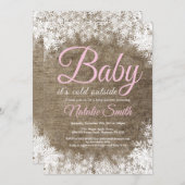 ベビーが冬の外で寒い雪片ベビーシャワー 招待状 (正面/裏面)