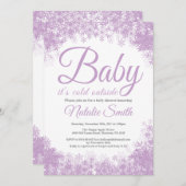 ベビーが冬の外で寒い雪片ベビーシャワー 招待状 (正面/裏面)