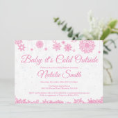 ベビーが冬の外で寒い雪片ベビーシャワー 招待状 (スタンド正面)
