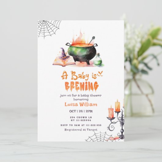 ベビーが可愛いハロウィーンの赤ちゃんシャワーを浴びている 招待状 (スタンド正面)