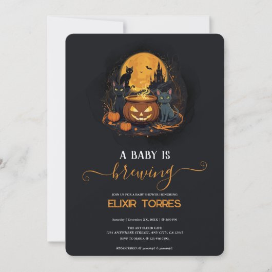 ベビーが可愛いハロウィーンの赤ちゃんシャワーを浴びる 招待状 (正面)