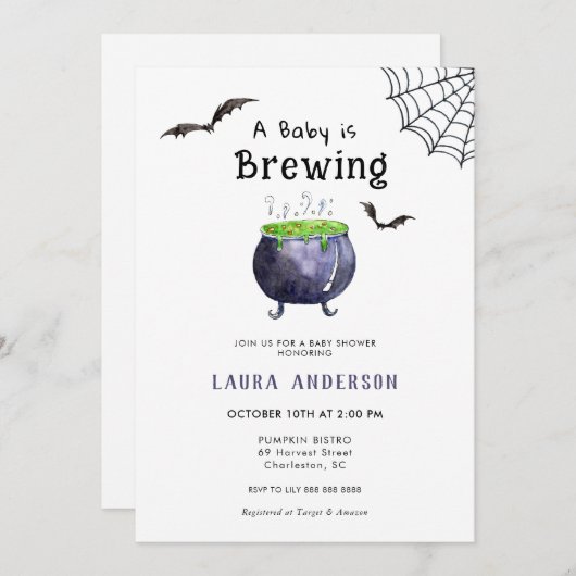 ベビーが可愛いハロウィーンの赤ちゃんシャワーを浴びる 招待状 (正面/裏面)