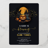 ベビーが可愛いハロウィーンの赤ちゃんシャワーホイルを醸造している 箔招待状 (正面)
