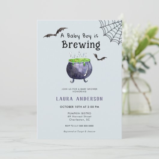 ベビーが可愛いハロウィーン少年の赤ちゃんシャワーを浴びる 招待状 (スタンド正面)